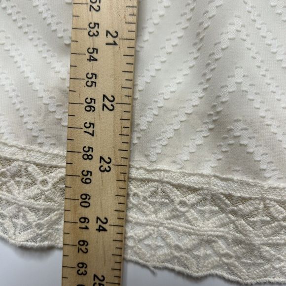 Eclair S Women’s Blouse Balloon Sleeve Cream Lace Hem Career*1 Fabric Spot Geo - Picture 6 of 11